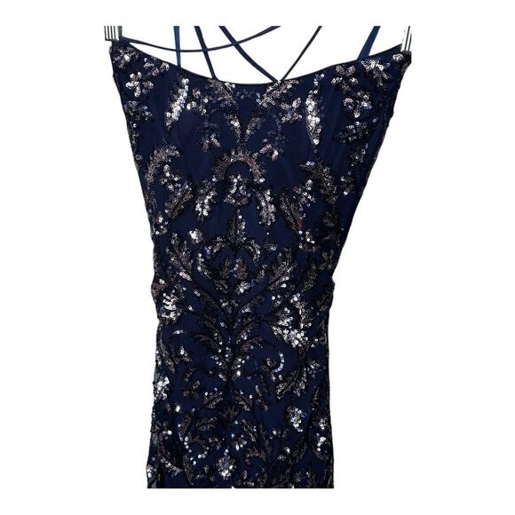 NWT La Femme indigo navy blue Sequin Print Sheath Dress size 2 - Picture 7 of 10